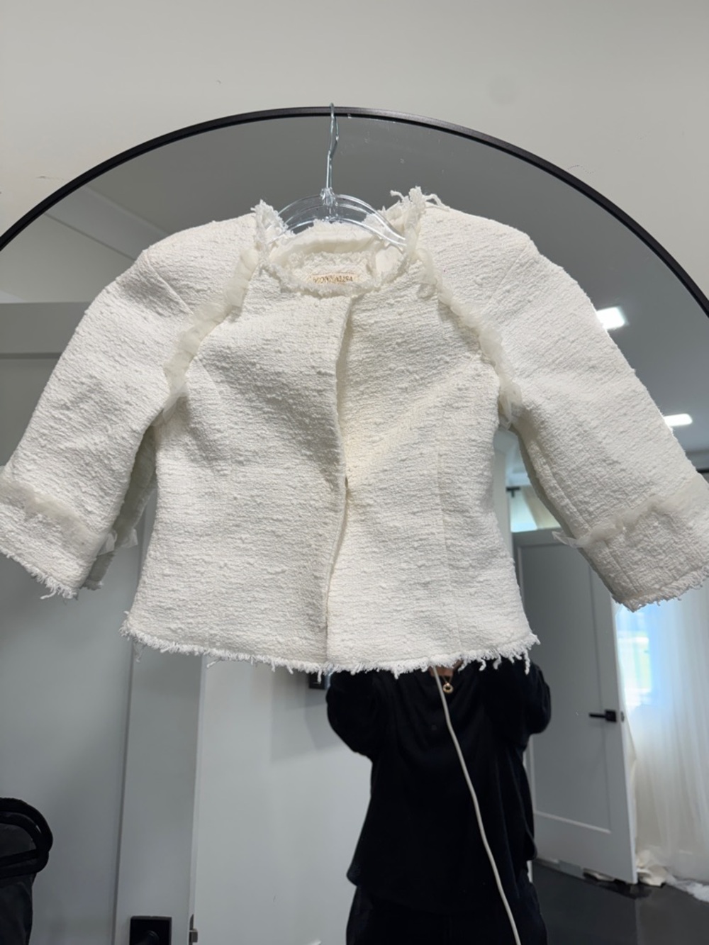 MonnaLisa Cream Frayed-Edge Tweed Jacket